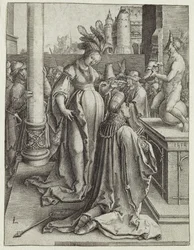 Solomon rukoilee kaiverretun kuvan edessä, n. 1514 (kuparikaiverrus)